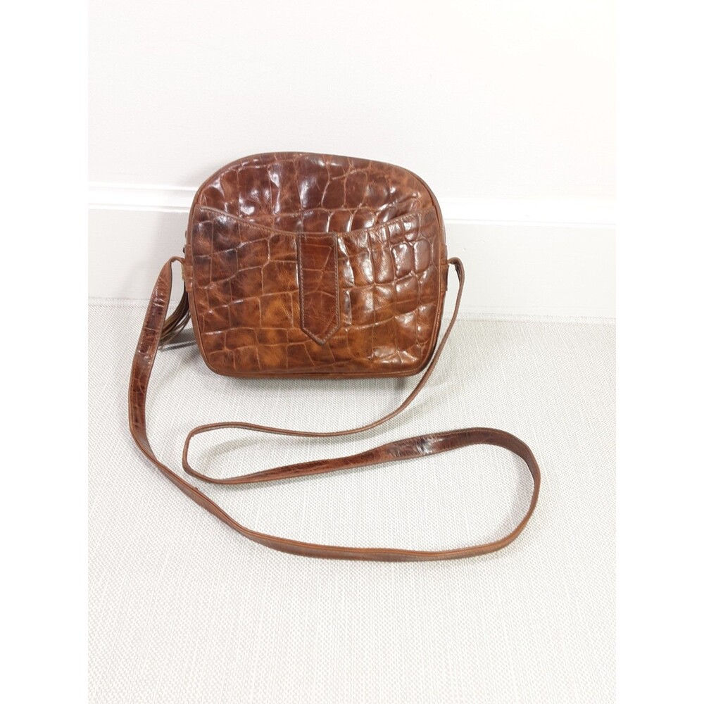L.J. Simone Vintage Crossbody Bag Brown Croc Embossed Tassel Flaw